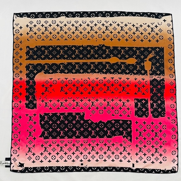 Louis Vuitton Monogram Carré Rising Confidential Silk Scarf Beige/Black – NWT - Picture 6 of 9